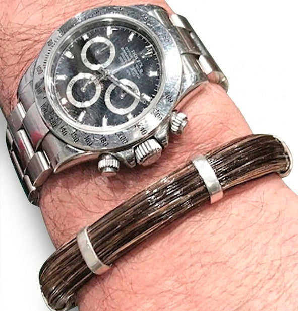 Flat warthog hair bracelet with silver