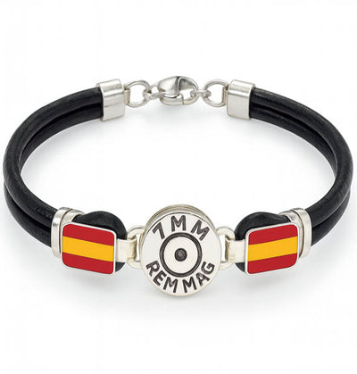 pulsera-replica-culata-bala-con-cuero-y-bandera-Espana-en-plata-14