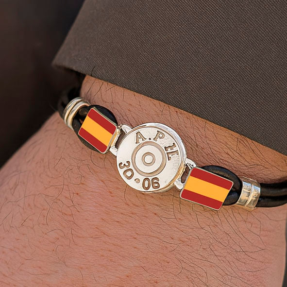 pulsera-replica-culata-bala-con-cuero-y-bandera-Espana-en-plata-21
