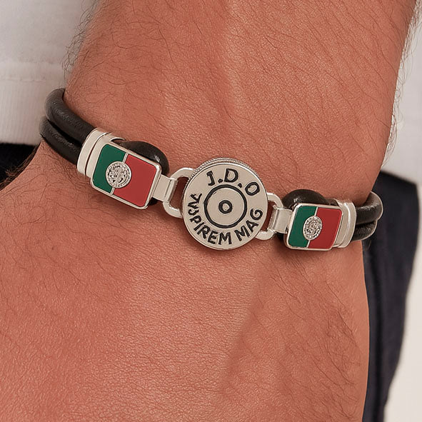 pulsera-replica-culata-bala-con-cuero-y-bandera-Portugal-en-plata-de-ley-2