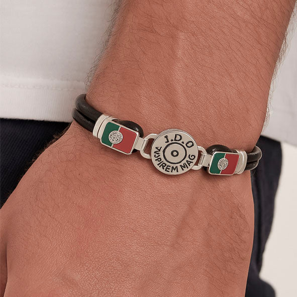 pulsera-replica-culata-bala-con-cuero-y-bandera-Portugal-en-plata-de-ley-4