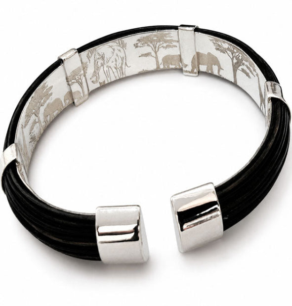 Pulsera Rígida Media Caña de Pelo de Búfalo con Plata de Ley 14mm