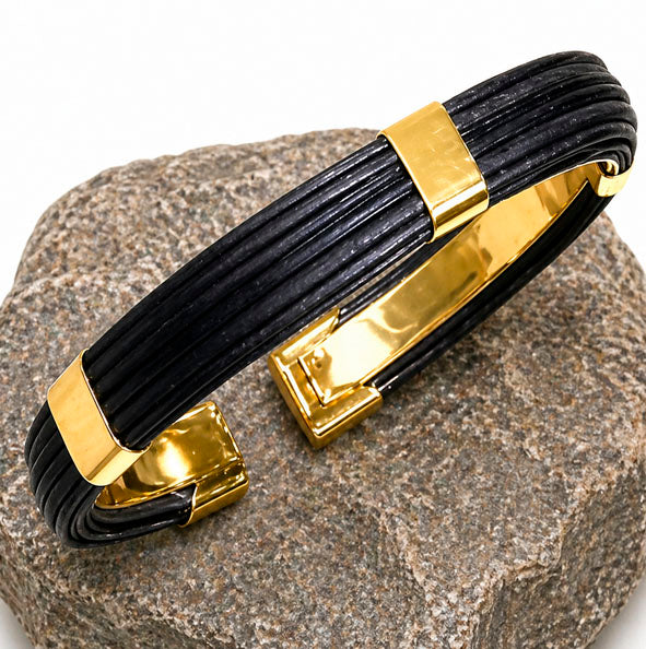 Pulsera Rígida Plana de Pelo de Búfalo con Oro Amarillo 18 Kilates 12mm