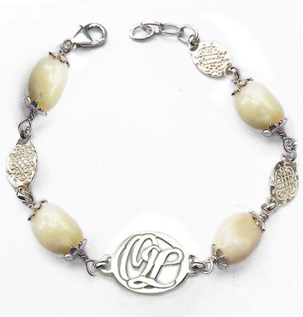 pulsera 4 perlas de venado personalizado con plata