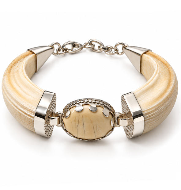 Pulsera de amoladeras de jabalí con centro oval de facochero y plata 925 | Joyas de Caza