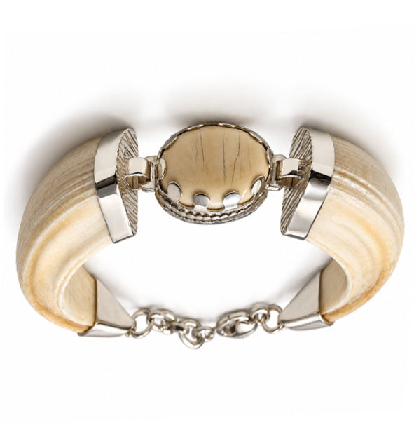 Pulsera de amoladeras de jabalí con centro oval de facochero y plata 925 | Joyas de Caza