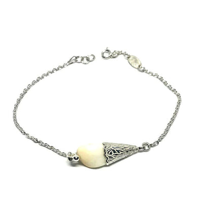 pulsera campanita perla venado con cadena en plata