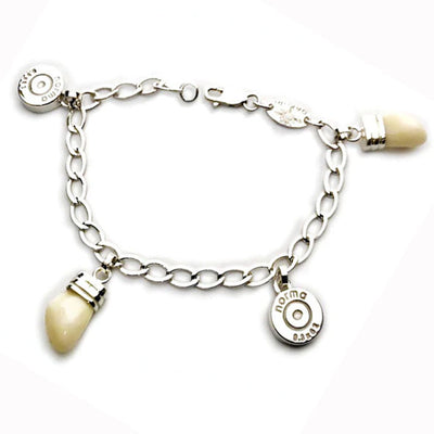 pulsera eslabones con colgantes perla venado y culata bala en plata