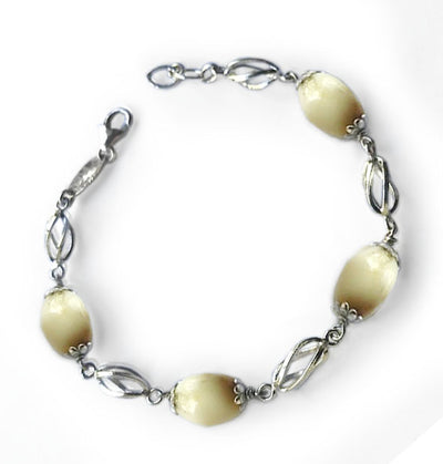pulsera jaulitas con perlas de venado en plata