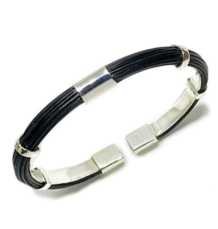 pulsera media caña centro pelo bufalo con plata 7  mms ancho