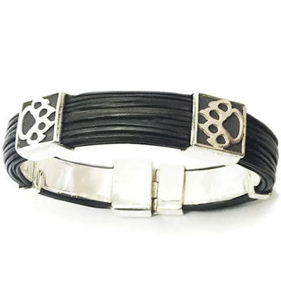 pulsera pelo bufalo huella de leon con plata