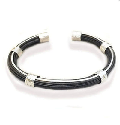 pulsera pelo bufalo tubo redondo abierto 7 mms con plata