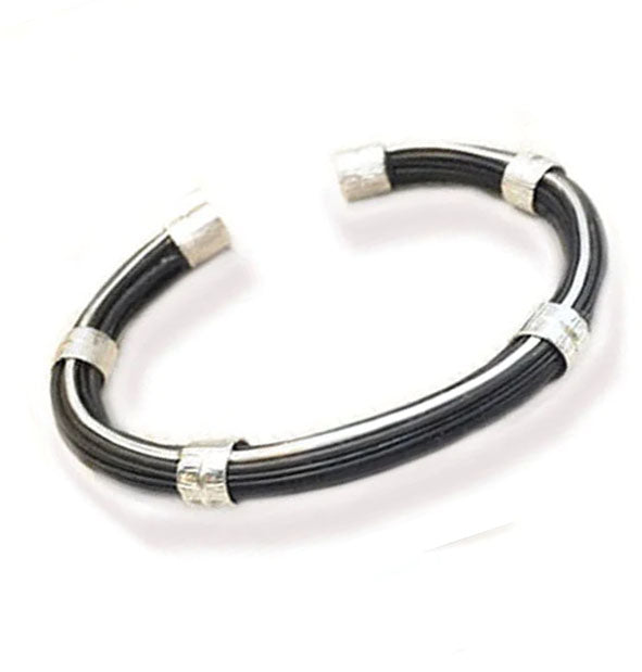 pulsera pelo bufalo tubo redondo abierto 7 mms con plata