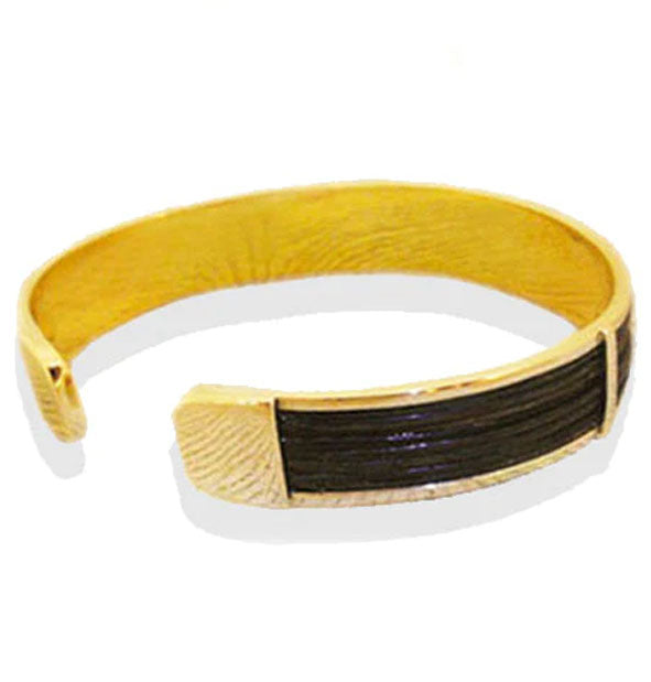 pulsera plana carril mediana pelo bufalo con oro 18 kilates