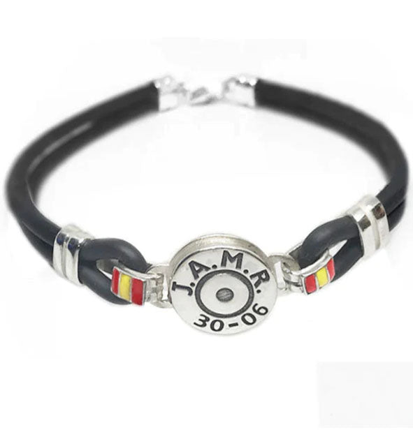 pulsera replica culata bala con cuero y bandera españa en plata