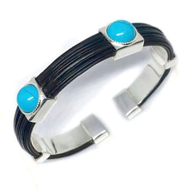 pulsera rigida plana pelo bufalo con turquesas en plata