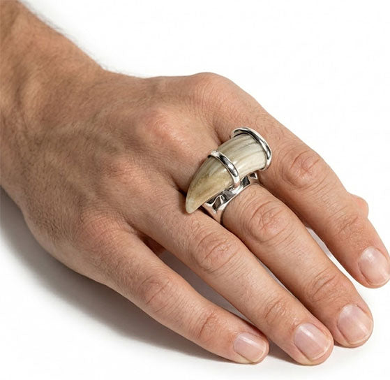 Wild Boar Tusk Ring in 925 Sterling Silver | Hunting Jewelry