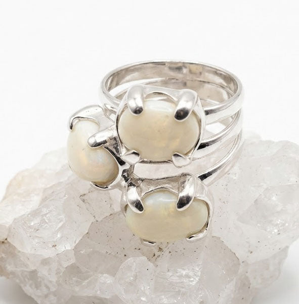 Sortija perlas de venado y plata 925, presentación en estuche Joyas de Caza